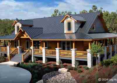 Modern log cabin with wraparound porch