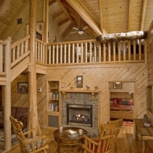Log Home Riverbend Fireplace | Georgia Cypress Log Homes Builder