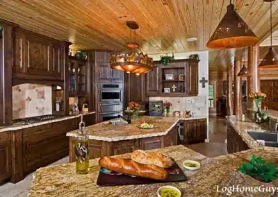 Spacious rustic kitchen with elegant wooden finishes.