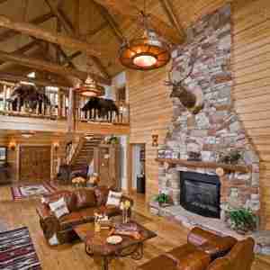 Luxury Log Home Great Room | Georgia Cypress Log Homes Builder