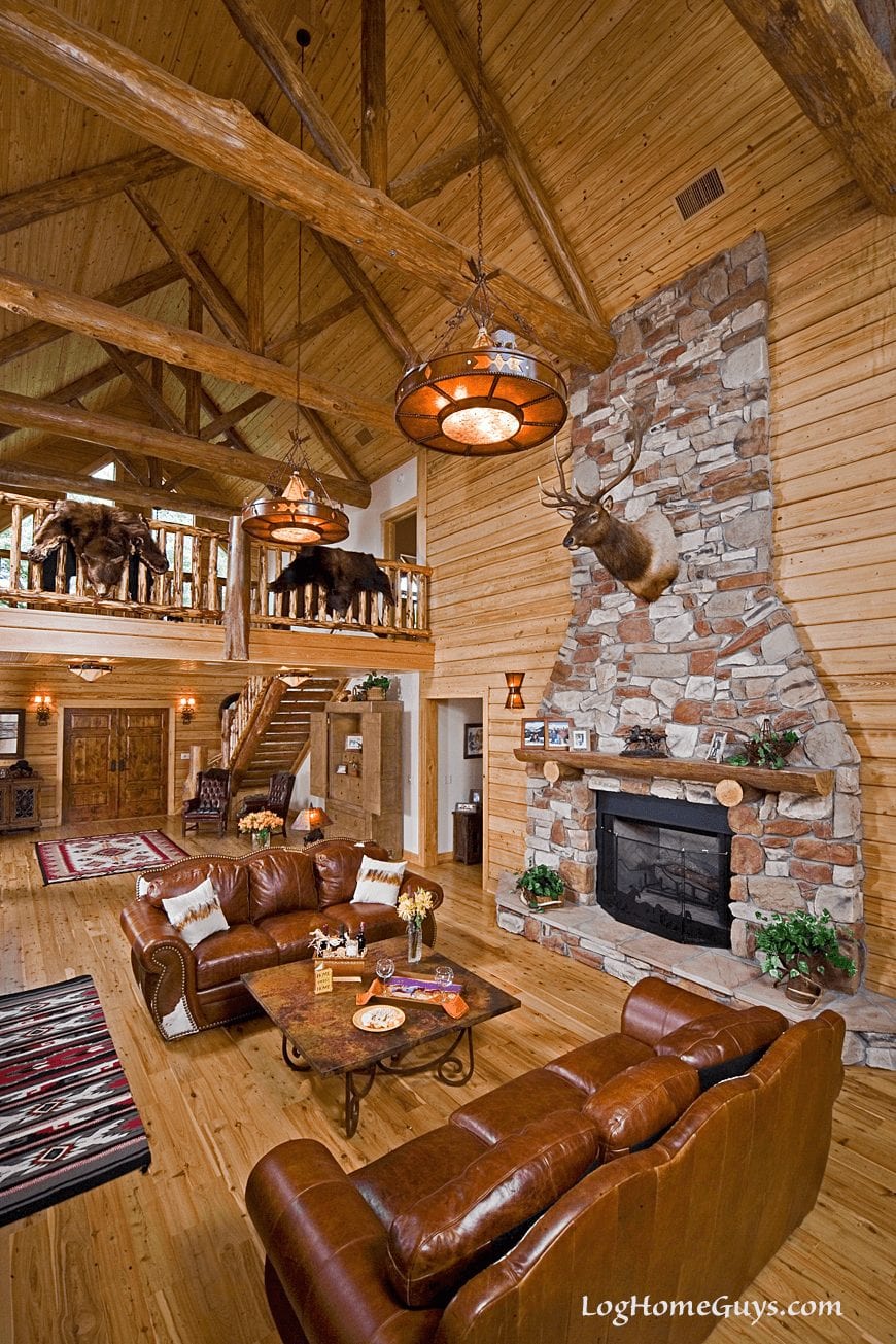 Luxury Log Home Great Room | Georgia Cypress Log Homes Builder