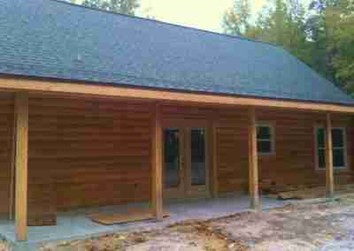 Newly built wooden house with porch