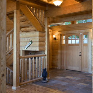 Modified Cypress Shenandoah Log Home Entrance View by Log Home Guys of Florida