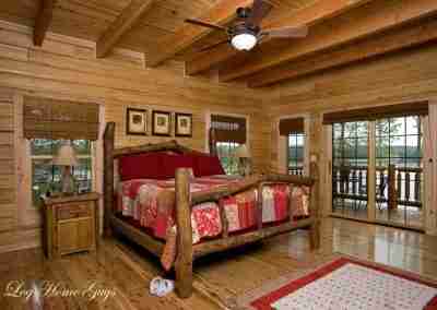 Cozy log cabin bedroom with wooden decor