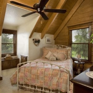 Modified Manatee Cypress Log Home Loft Bedroom Room View by Log Home Guys of Florida