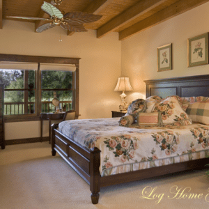 Modified Manatee Cypress Log Home Bedroom View by Log Home Guys of Florida