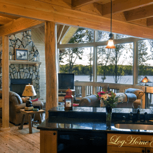 Modified Shenandoah Cypress Log Homes Kitchen View by Log Home Guys of Florida