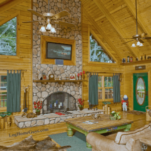 Shenandoah Cypress Log Home Great Room by Log Home Guys
