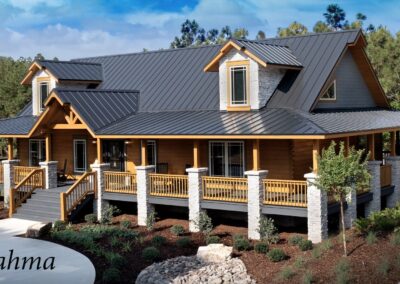 Log cabin with porch and modern roof design